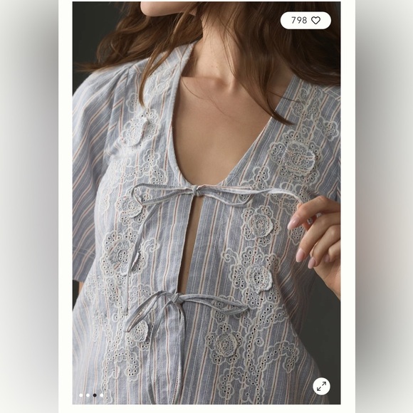 Anthropologie Pilcro Tie-Front Top Short Sleeve Linen/Cotton blend, size M - Picture 12 of 12
